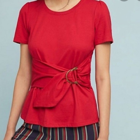 Anthropologie Tops - Anthropologie Maeve Buckle Front Short Sleeve Top | Red | Women’s Small